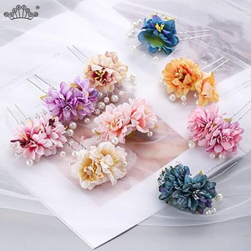 Women U-shaped Hair Pin Barrette Clip Hairpins Simulated Pearl Flowers Bridal Tiara Wedding Hair Accessories Hair Sticks