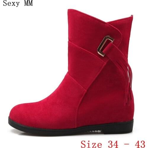 Spring Autumn Winter Wedges Height Increasing Ankle Boots Women Shoes Short Boots botas Plus Size 34-40.41,42,43