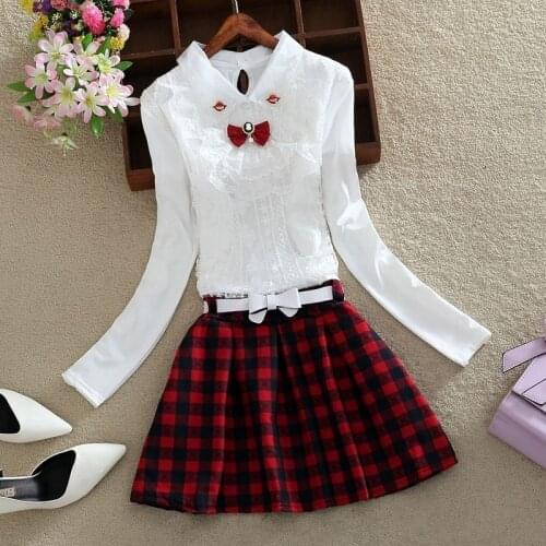 Woman Dresses Womens Fake Two-Piece Lace Stitching Plaid Dress Vestido De Mujer Femme Robe