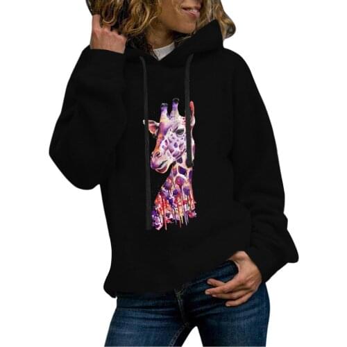 Women Casual Long Sleeve Hoodies Oversized Fleece Crew Neck Hooded Sweater Colorful Cartoon Print Pullover Harajuku Толстовка