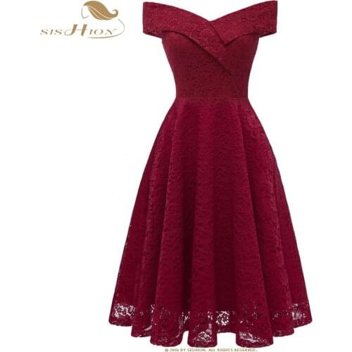 SISHION Women Royal Blue Wine Red Black Pink Dress Sleeveless Elegant Sexy Lace Dresses 2021 Christmas Party Dress VD0714