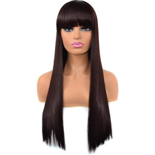 ZM Hair long straight hair wig Headcover tail length straight hair personality headgear long hair flat bangs wig