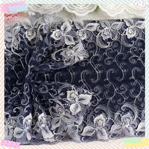 1Yard /26cm wide Navy Polyester Soft Mesh Embroidery Lace Trimmings Dress Accessories Lace Fabric Sewing Crafts Doll Material