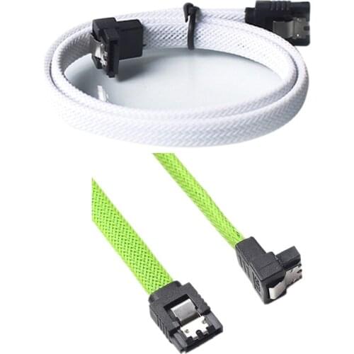 2 Pcs 50CM SATA 3.0 III SATA3 7Pin Data Cable Right Angle 6Gb/S SSD Cables HDD Hard Disk Data Cord with Nylon Sleeved (White wit