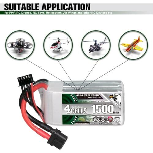 2PCS CODDAR 4S 1500mAh 14.8V 110C Lipo Battery With XT60 Plug For RC Helicopter Quadcopter Beta Racing FPV Drone Parts