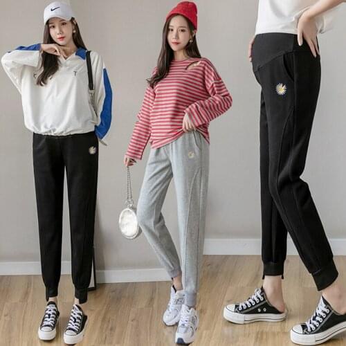 912# Maternity Pants Spring Autumn Casual Floral Pants Loose Comfy Belly Support Pants Elastic Waist Maternity Trousers