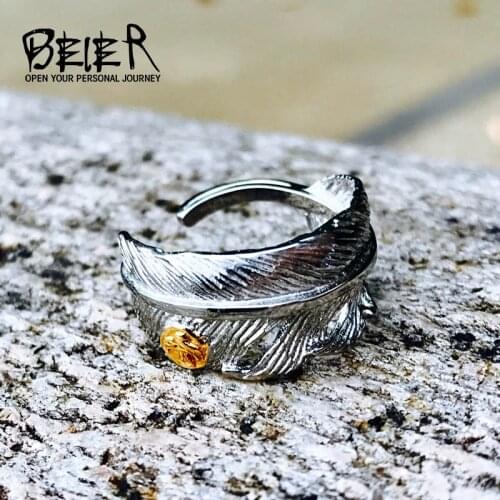 BEIER Stainless Steel Fashion Takahashi Plating white Feather Open Gold Eagle Ring Popular Lover Jewelry Unqiue BR8-467