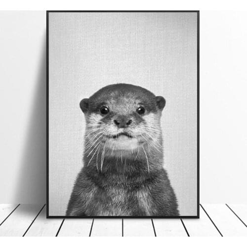 Black & White Otter Canvas Painting Art Print Poster Picture Wall Modern Minimalist Bedroom Living Room Decoration