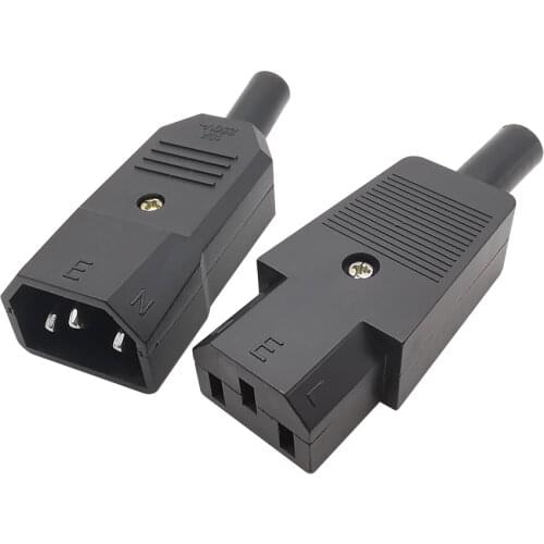 Black IEC 320 C14 Male Plug to C13 Female Jack Socket Power Connector Adapter 3 pin AC 250V 10A Nylon Insulation Connector