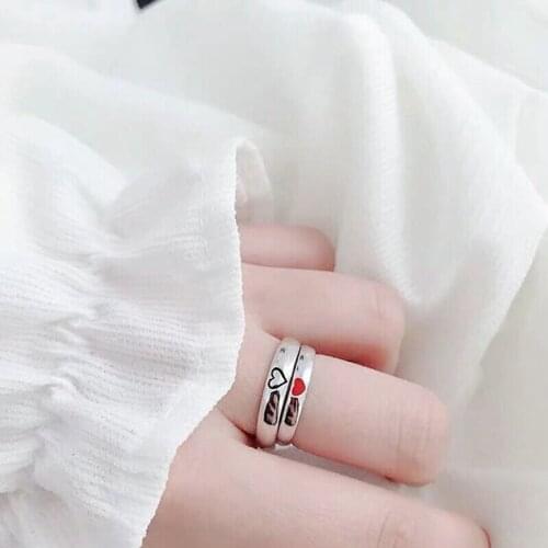 Hot Sale New Silver Red Heart-shaped Opening Couple Ring Fashion Trend Creative High Quality Jewelry