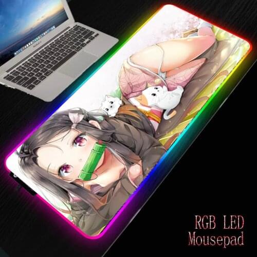 Sexy Girl RGB Anime Demon Slayer Kimetsu No Yaiba Gaming Mouse Pad LED Laptop PC Keyboard Backlight Gamer for CSGO Gaming Desk