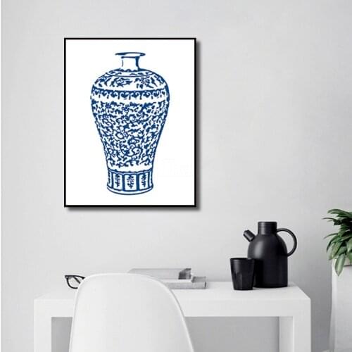 Canvas Painting Chinese Style Special Poster Blue and White Porcelain Modern Picture Design Home Gift Art Background Wall