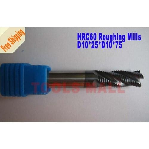 2pcs 10mm 4Flutes Roughing End Mills Spiral Bit Milling Tools Carbide CNC Router bits hrc60 D10*25*D10*75