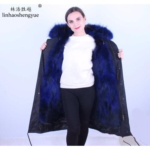 Linhaoshengyue Raccon Fur Clothes Women 110cm Long
