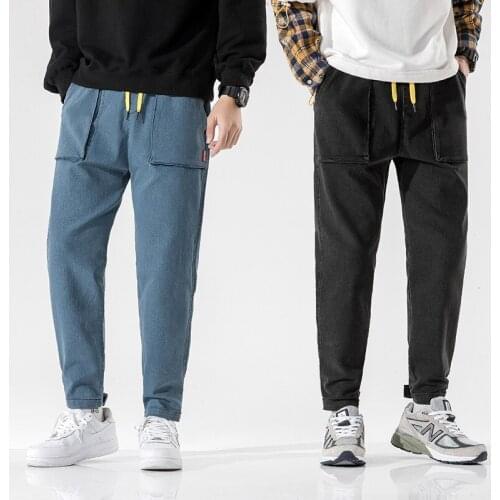 New Korean Style Overalls Autumn Youth Mens Jeans Loose Trend Mid Waist Sports Elastic And Versatile Student Mens Pants