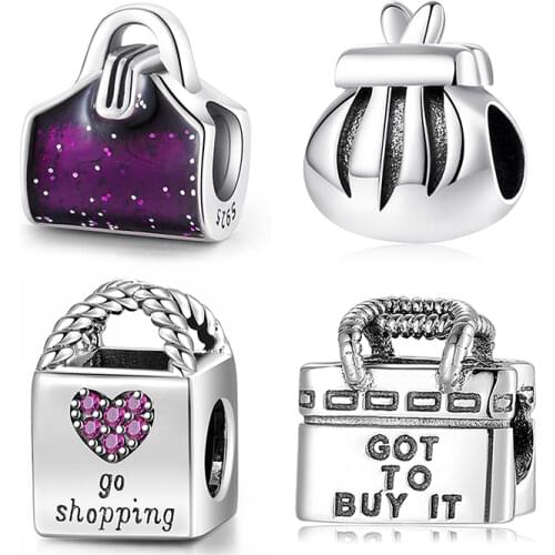 New 925 Sterling Silver Square Shopping Basket With pink zircon Charms Beads Jewelry Making Fits Kataoka Charms Bracelet Bangles