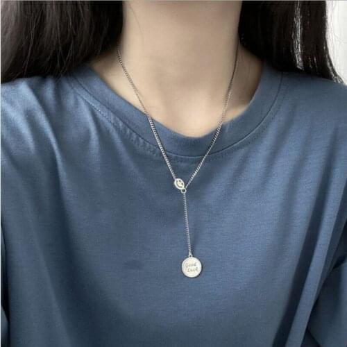 S925 sterling silver pendant necklace for girl carton round Luck chain short choker antique silver color fashion jewelry woman