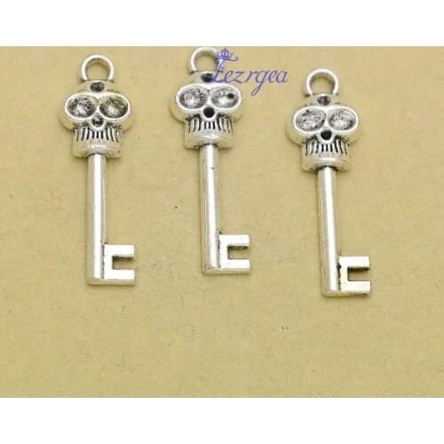 20pcs/lot--23x9mm, Antique silver plated skull key charms,DIY supplies,Jewelry accessories