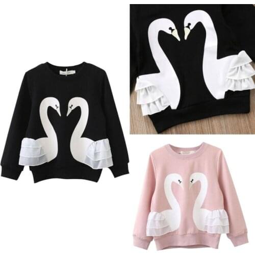 Cartoon Swan Toddler Kids Baby Girl Boy Pullover Blouse Cotton Top Long Sleeve Shirt Tee Autumn Clothes 0-5T