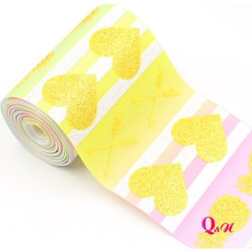 Q&N 3inch 75mm LOVE CUPID Printed Grosgrain Ribbon Full Glitter Silver Powder DIY Party 1yards/lot free shipping