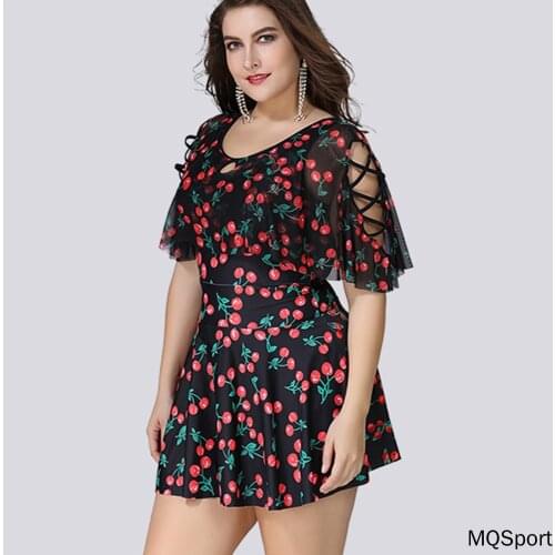 Two Piece Plus Size -5XLTankini Swimsuit WomenSwimwear Boy Short Swimming Dress Mesh Swim Trunk Swimsuit With Skirt Big Size