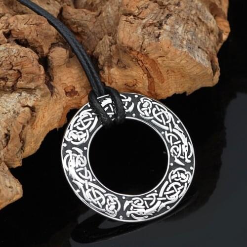 Nordic Viking amulet drgon dreki Jormungand pendant necklace stainless steel with valknut rune gift bag