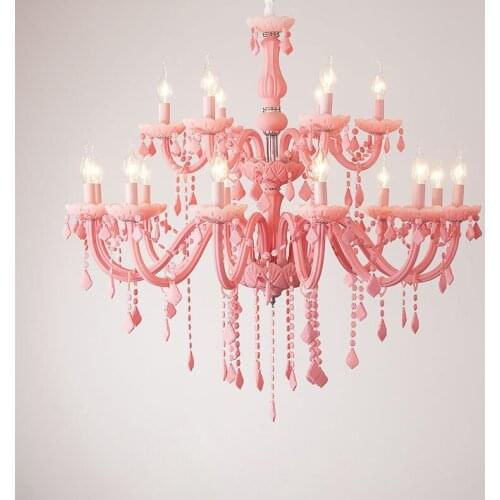 LED Modern Iron Crystal Glass Fabric Pink Blue Suspension Luminaire Lampen Lustre Pendant Lamp.Pendant light For Foyer Bedroom