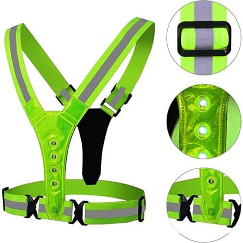 LED Sports Reflective Vest Elastic V-shaped Illuminated Reflective Vest Adjustable Vests For Night Running Motorcycle Cycling