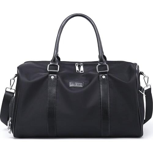 Men Women Waterproof Nylon Travel Bags Short-distance Luggage Handbag Portable Sports Fitness Bag With Shoes Pocket Black XA272F