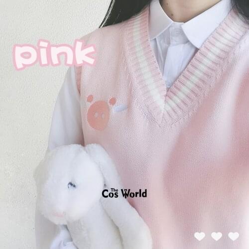 Spring Autumn Pig Rabbit Animal Pattern Sleeveless Knit Vests Pullovers V Neck Sweaters For JK School Uniform Students Cloths