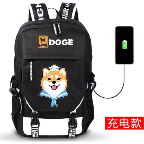 Shiba Inu Kawaii Doge Printing Backpack Husky Canvas Samoyed School Bags Kawaii Women Backpack USB Charging Laptop Backpack