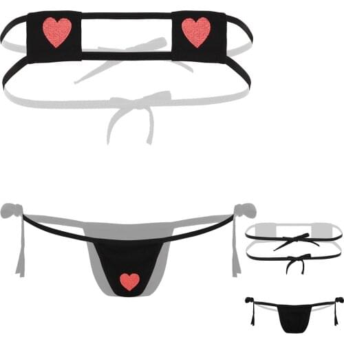 Womens Cute Kawaii Lingerie Sex Mini Bikini Lingerie Set Self Tie Square Bra Top with Briefs Bottoms Sex Anime Cosplay Costume