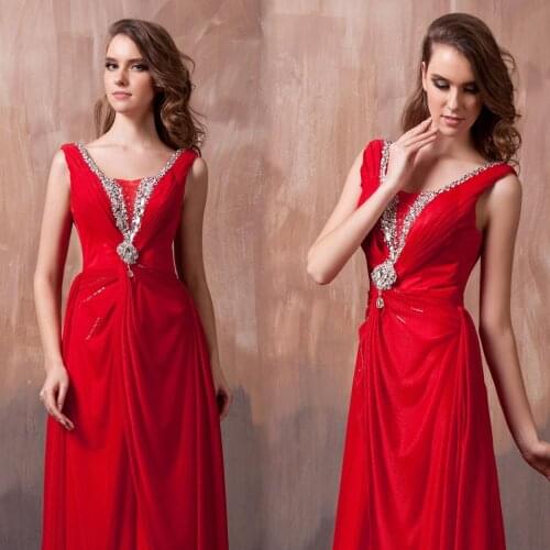 Free shipping dinner 2018 vestidos Sexy red formal floor length crystal unique party prom gown long design bridesmaid dresses