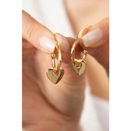 Golden Heart Detailed Hoop Earrings for women desire Fashion Jewelry 925 Sterling Silver