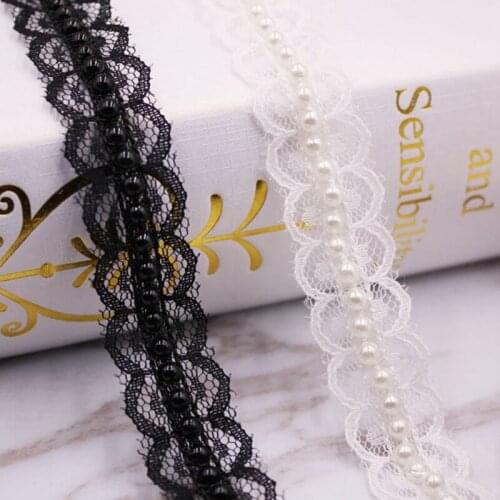 1yards/Lot White Pearl Beaded Lace Trim Chiffon Embroidered Lace Ribbon African Lace Fabric Handmade Wedding Sewing accessories