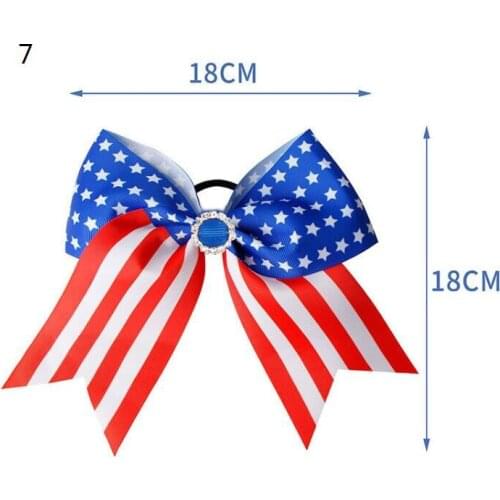 2pcs19colors NEW Baby Girl Bowknot Patriotic 4th of July Independence Day 7inch cheer Bow with Clip elastic band Accessories