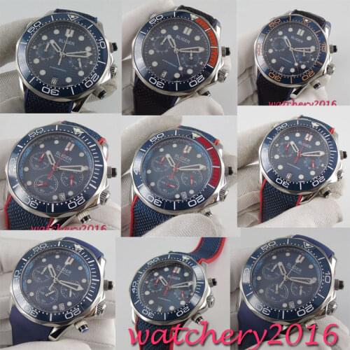 41mm Bliger blue dial ceramic bezel Sapphire date quartz movement mens watch