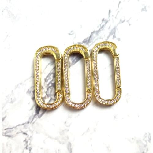 5pcs Gold Color Oval Shape Screw Clasp Lock Micro CZ Pave Shiny Bling Design DIY for Charms Men Women Fashion Pendent Necklace Y