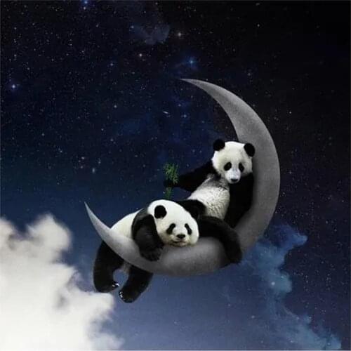 5D DIY Full Round Diamond Painting Cute Couple Pandas On The Moon Cross Stitch 3D Embroidery Rhinestone Home Decoration Art 1643