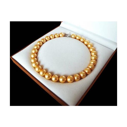 AAA+ Jewelry Rare Huge 12mm Genuine South Sea Golden Shell Pearl Necklace Heart Clasp 18