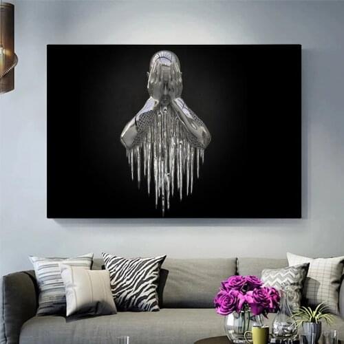 Abstract Art Metal Figure Statue Pray Canvas Painting Wall Art Posters Prints Wall Pictures for Living Room Home Cuadros Decor