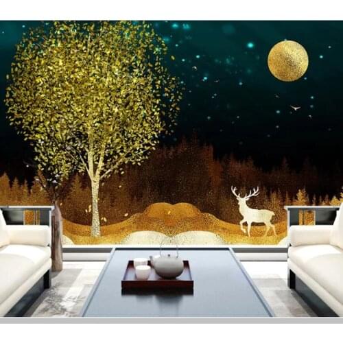 Abstract golden fortune tree elk 3D wallpaper papel de parede,living room tv sofa wall bedroom wall papers home decor mural