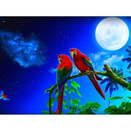 ARMYQZ Full Square/Round Drill Diamond Painting Embroidery parrot Birds in the Winter Moon Rhinestone Mosaic Cross Stitch Decor