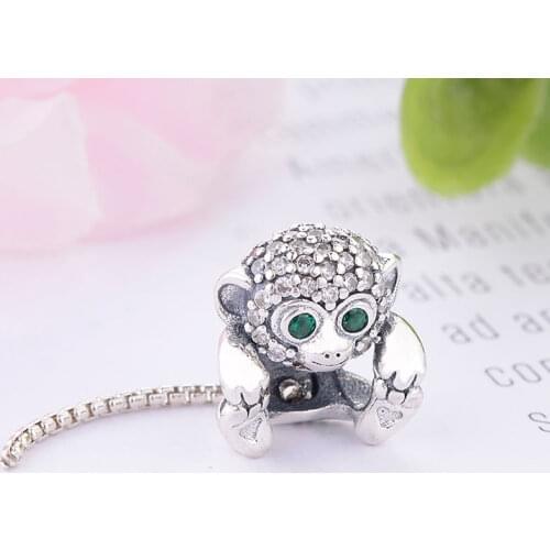 Monkey Green Crystal Eye Snake Chian Tail Foot Print Bead Fit Original Pan Charm Bracelet 925 Silver Reflexion Berloque 2019