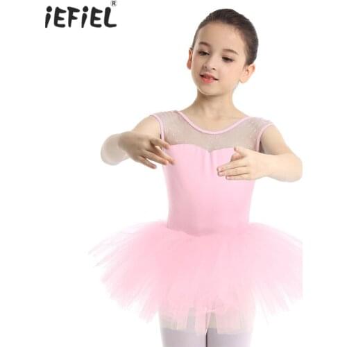 IEFiEL Cotton Ballet Tutu Dress Ballerina Costume Short Sleeves Gymnastics Leotard Stretch Ballet Leotards for Girls Dance Wear