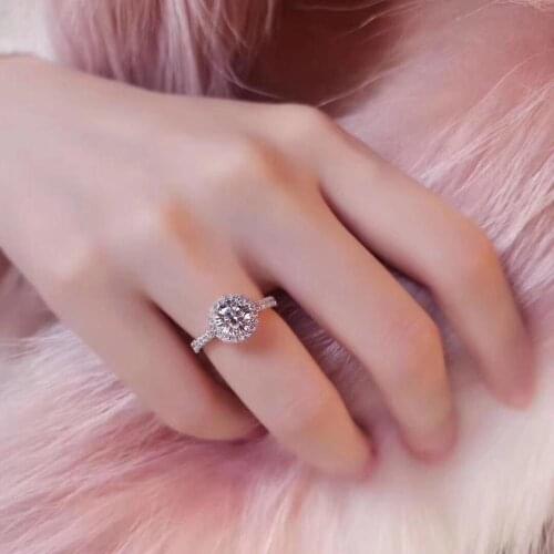 Famous brand jewelry 925 Sterling Silver round diamond ring sparkling cz zircon crystal ring for women wedding party jewelry