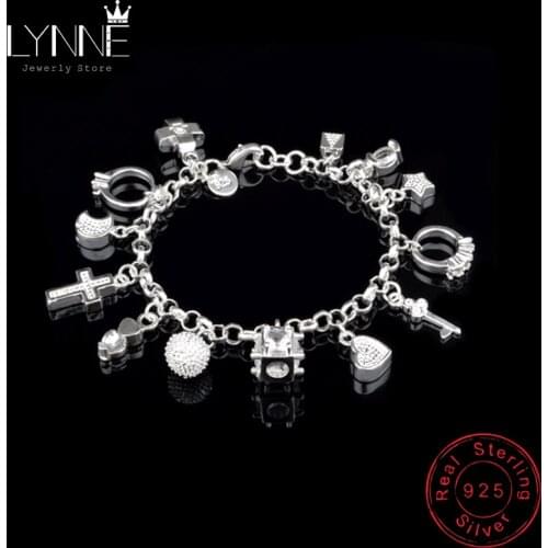 Ethnic Style Exquisite Star&Moon&Heart Zircon Pendant Bracelet Silver Plated Rhinestone CZ Hand Chain Women Fashion Jewelry Gift