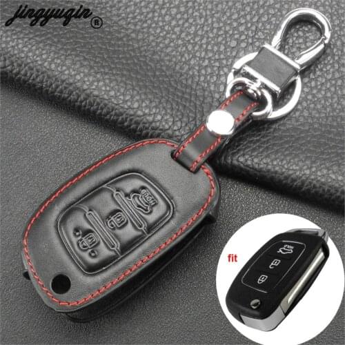 Jingyuqin 3 Buttons Flip Key Case Wallet Cover Shell Keychain Auto PU Accessories For Hyundai Creta ix25 Leather Holder Fob