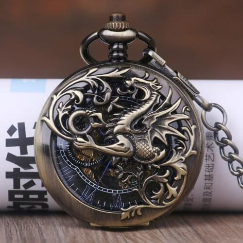 Fashion Trendy Black Peacock Hollow Case Engraved Roman Numbers Skeleton Steampunk Mechanical Pocket Watch Gift for Men Women