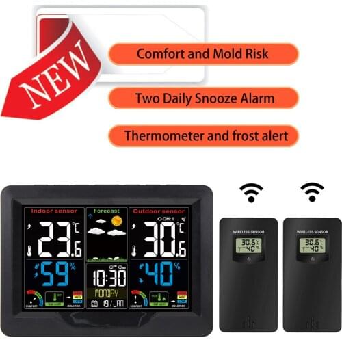 Temperature Alarm Wireless Weather Station Indoor Outdoor Thermometer Hygrometer Weather Forecast Clock Dual Snooze Alarm Clock